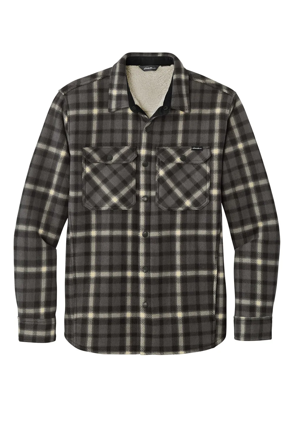Eddie Bauer Mens Woodland Snap Front Shirt Jacket w/ Double Pockets - Steel Grey/Bone  Exquisite Clothing Eddie-Bauer