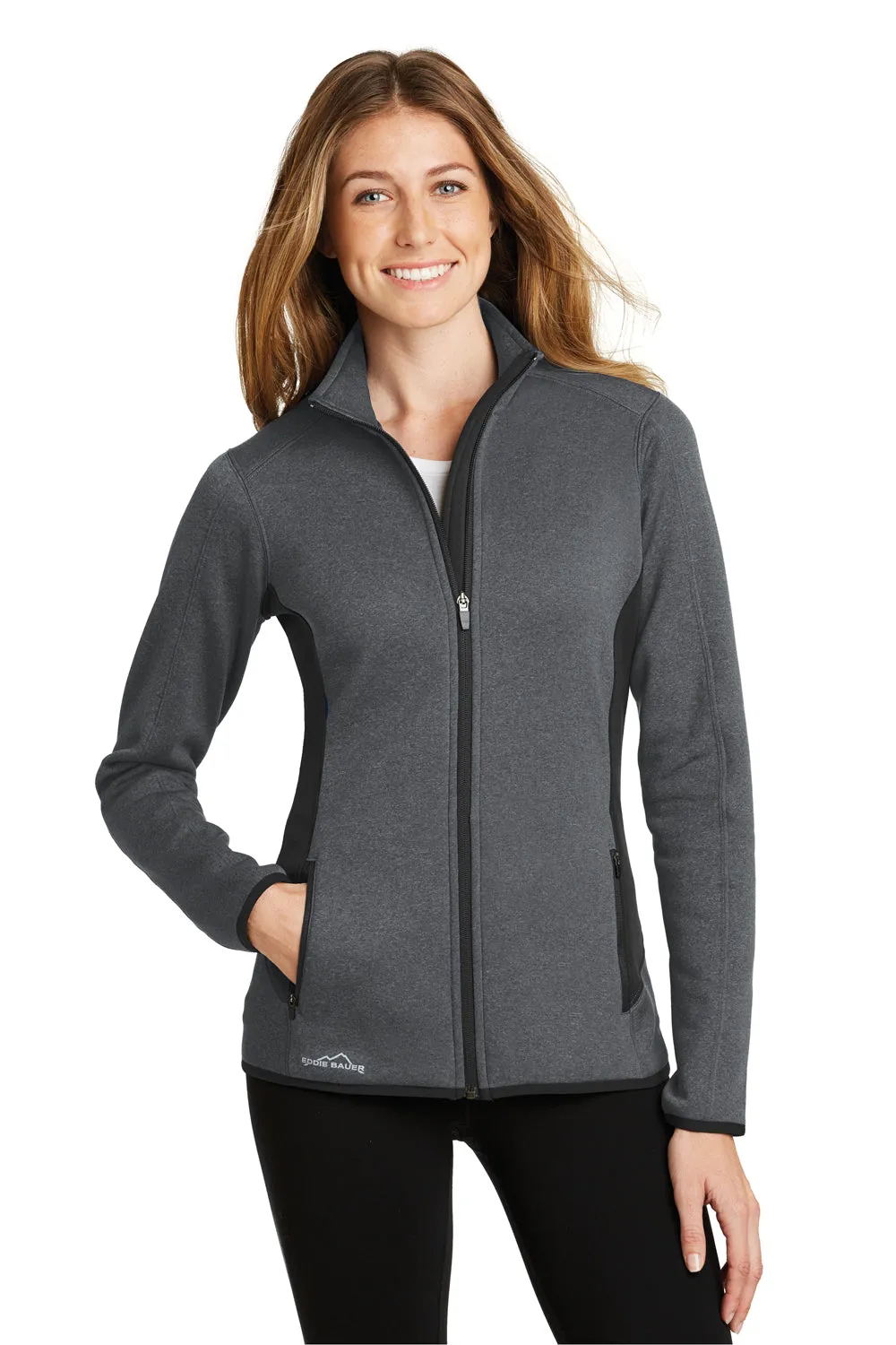 Eddie Bauer Womens Full Zip Fleece Jacket - Heather Dark Charcoal Grey  Exquisite Clothing Eddie-Bauer