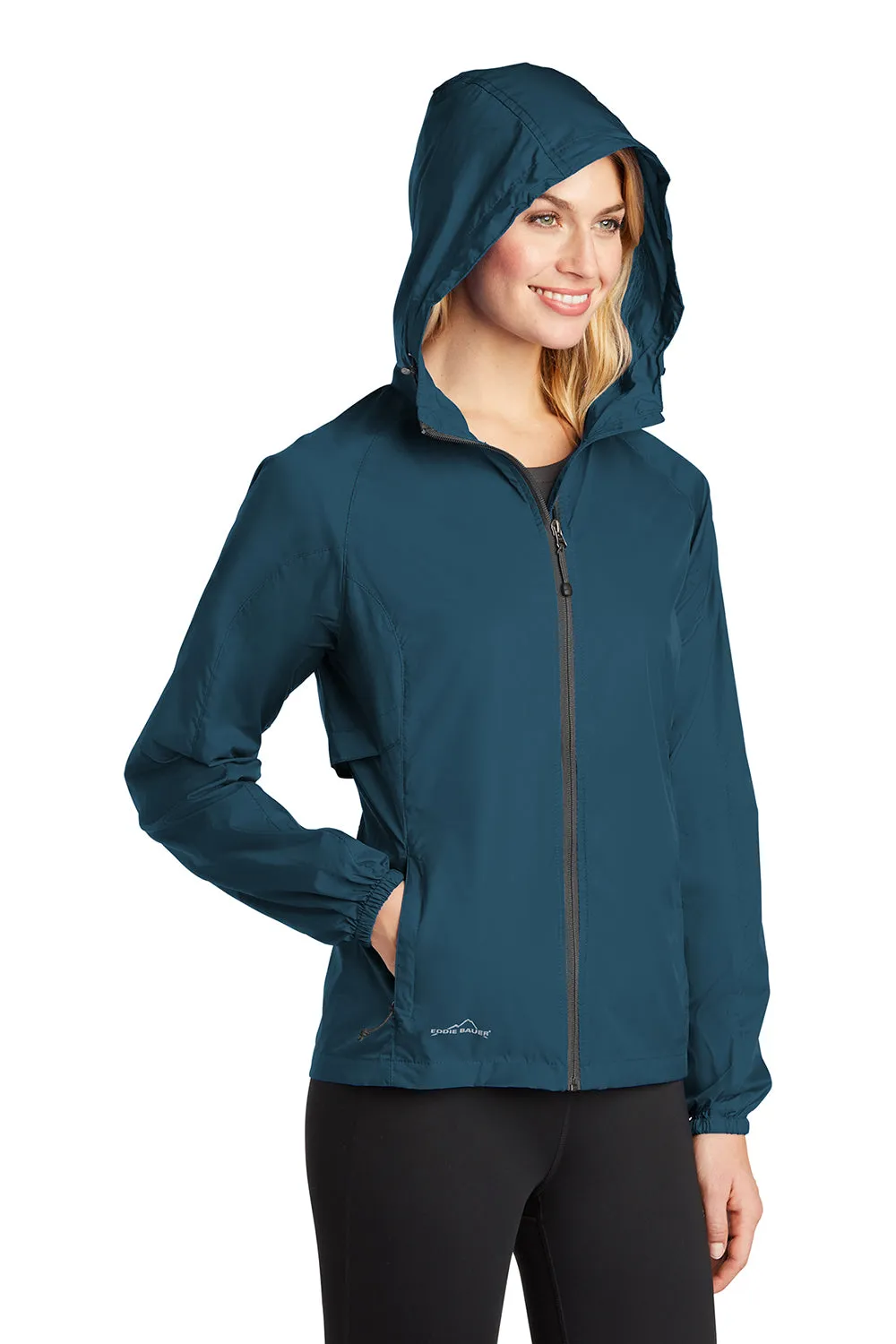 Eddie Bauer Womens Packable Wind Resistant Full Zip Hooded Jacket - Adriatic Blue  Exquisite Clothing Eddie-Bauer