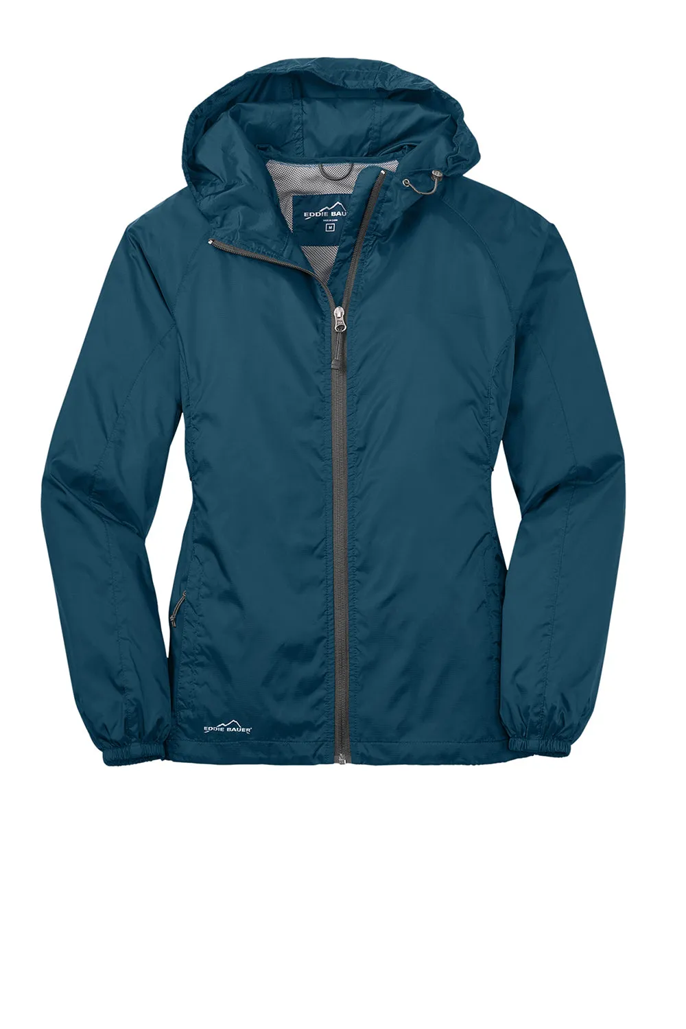 Eddie Bauer Womens Packable Wind Resistant Full Zip Hooded Jacket - Adriatic Blue  Exquisite Clothing Eddie-Bauer