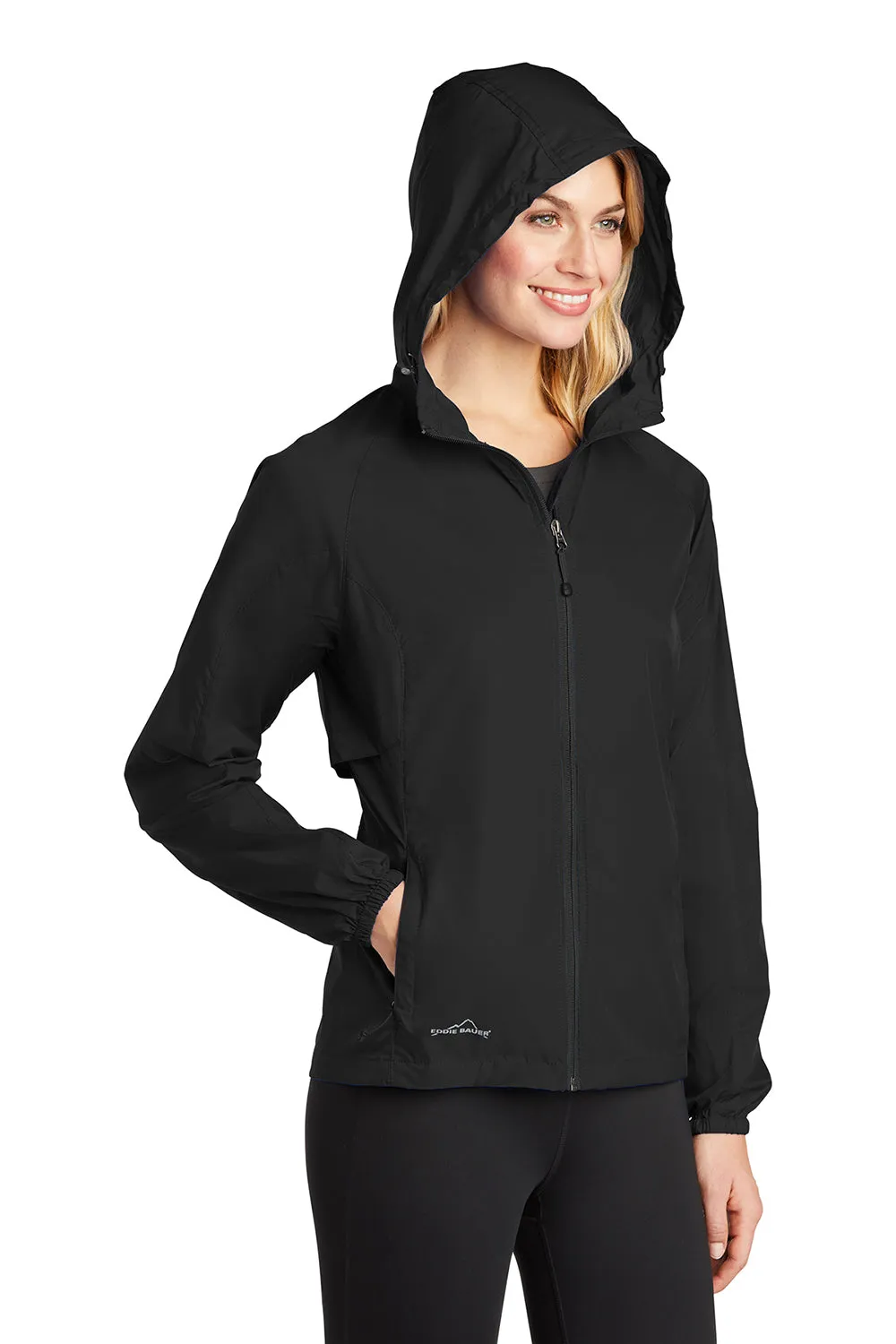 Eddie Bauer Womens Packable Wind Resistant Full Zip Hooded Jacket - Black  Exquisite Clothing Eddie-Bauer