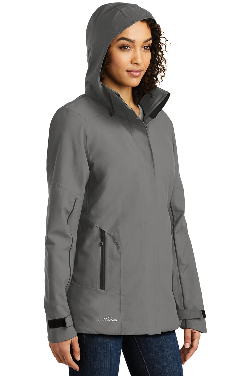 Eddie Bauer Womens WeatherEdge Plus Waterproof Full Zip Hooded Jacket - Metal Grey  Exquisite Clothing Eddie-Bauer