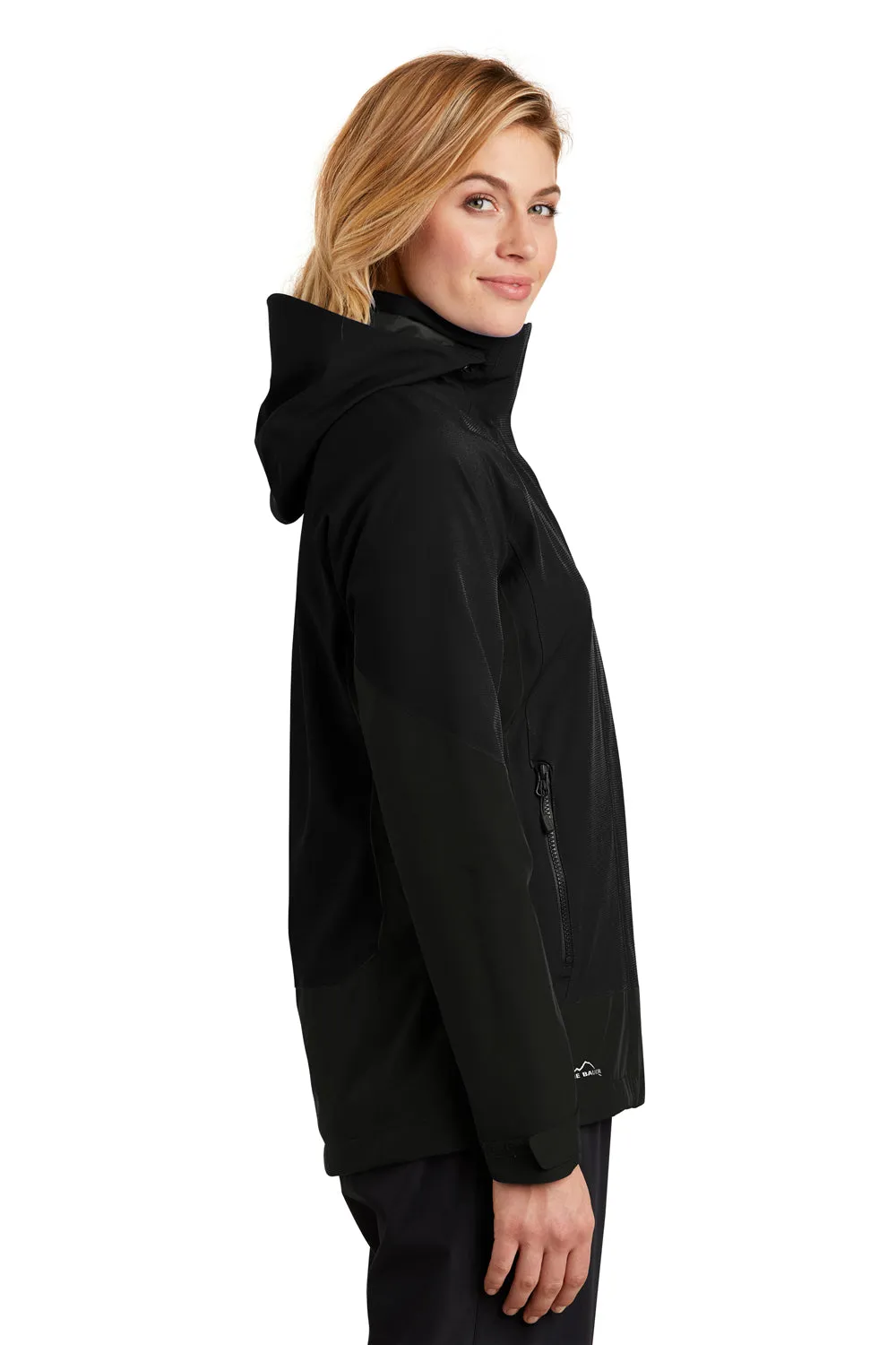 Eddie Bauer Womens WeatherEdge Waterproof Full Zip Hooded Jacket - Black  Exquisite Clothing Eddie-Bauer
