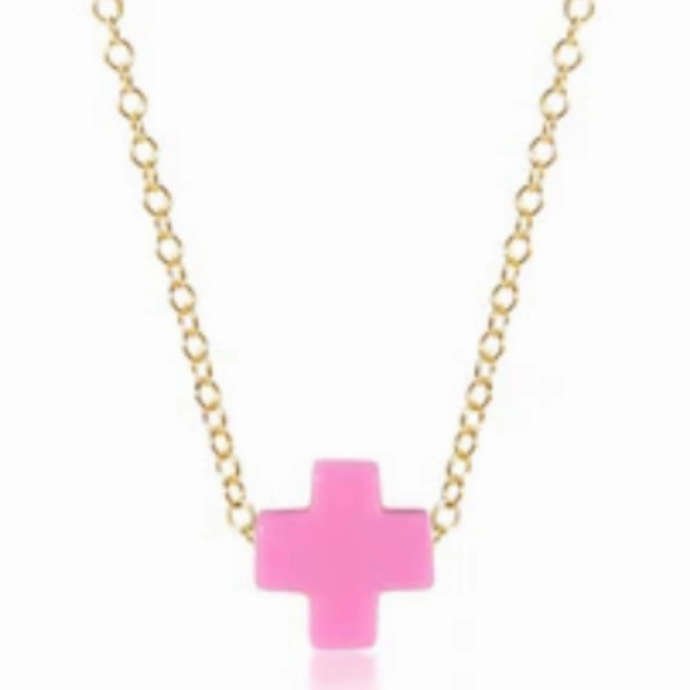enewton egirl 14" Necklace Gold - Signature Cross Bright Pink