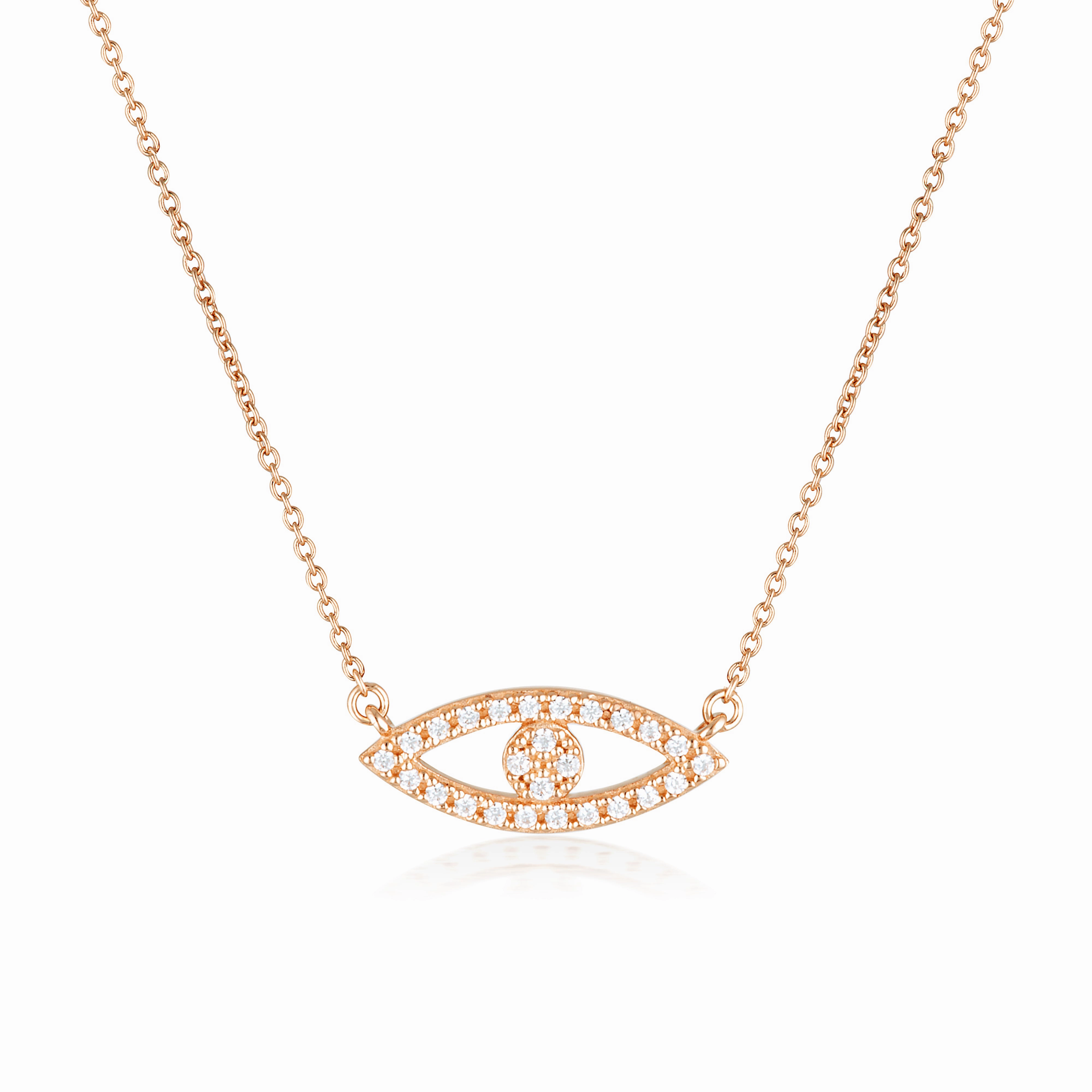 Georgini Rock Star Sterling Silver Rose Gold Plated Evil Eye Pendant On Chain