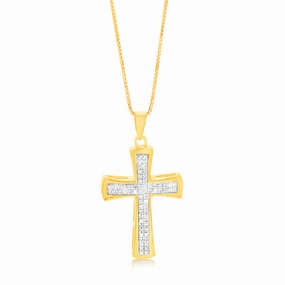 Gold Plated Sterling Silver 1/10 Carat Diamond Cross Pendant on 45cm Chain