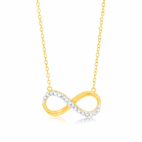 Gold Plated Sterling Silver 1/4 Carat Diamond Infinity Pendant on 45cm Chain