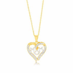 Gold Plated Sterling Silver 1/4 Carat Diamond "MUM" Heart Pendant on 45cm Chain