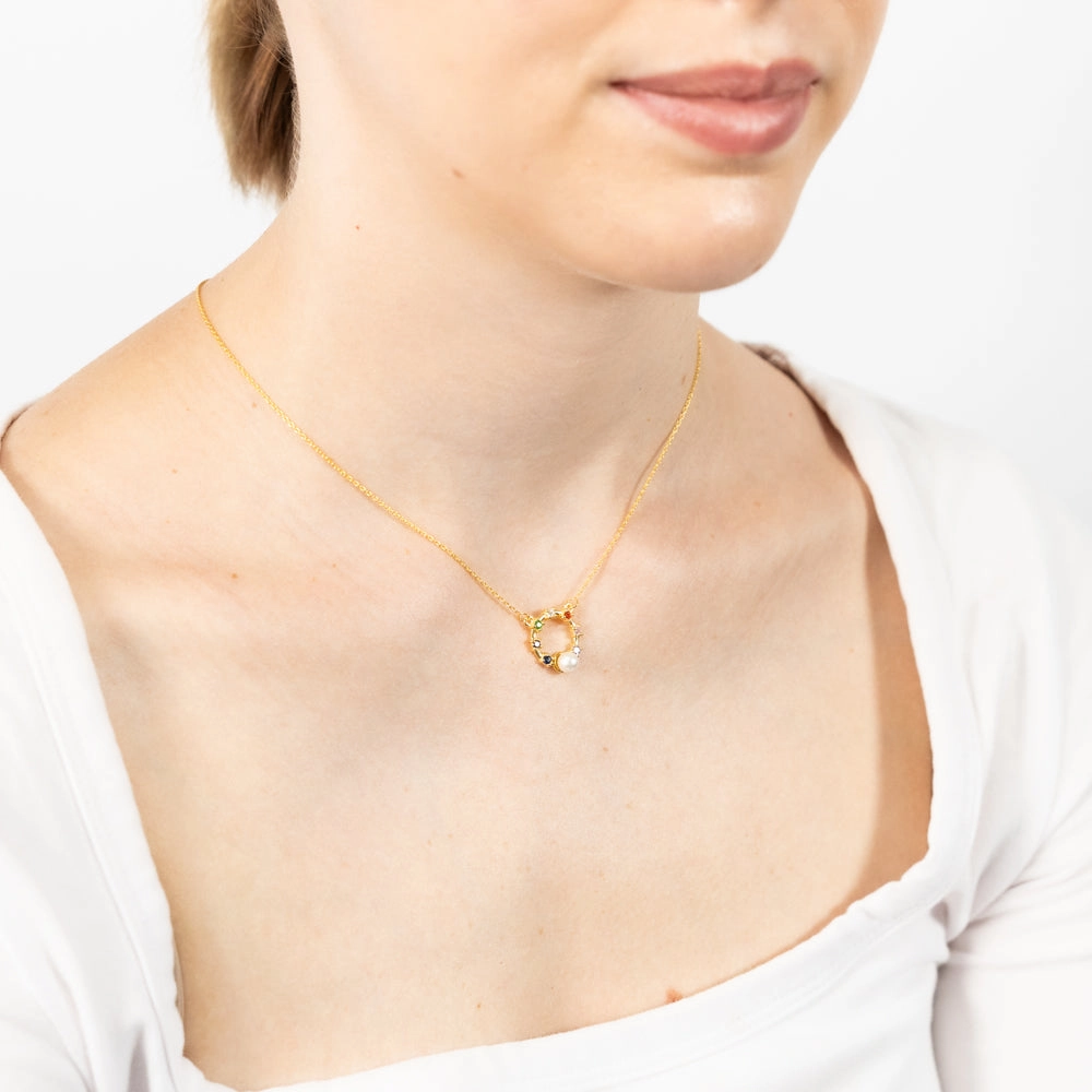 Gold Plated Sterling Silver Cubic Zirconia Simulated Pearl Pendant With 45cm Chain