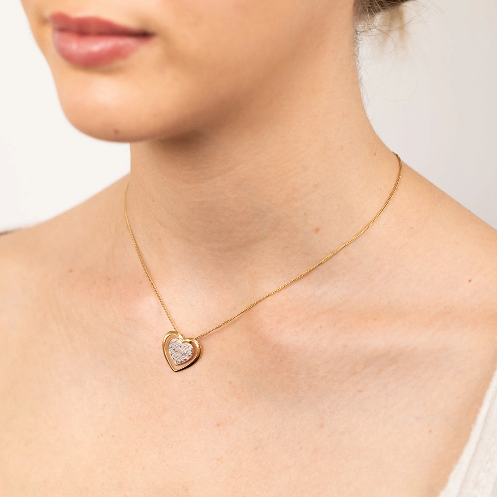 Gold Plated Sterling Silver Double Heart 0.05Ct Diamond Pendant