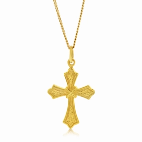 Gold Plated Sterling Silver Engraved Cross Pendant