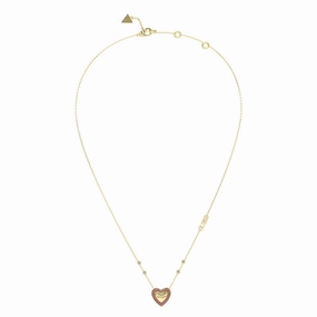 Guess Gold-Plated Stainless-Steel Pave Heart Pendant On 16-18" Chain
