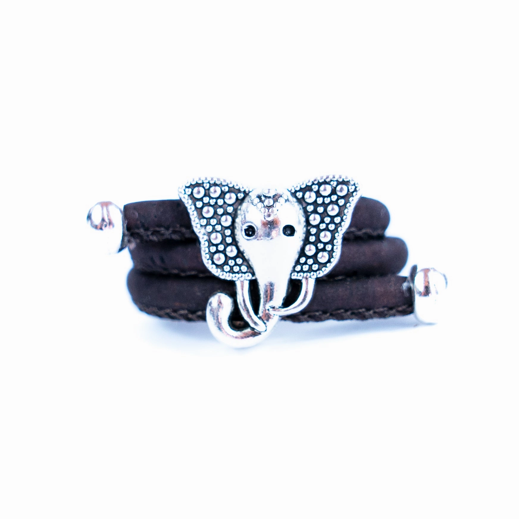 Handcrafted women's fashion ring with natural cork wire and elephant alloy hardware! RW-050-AB-10