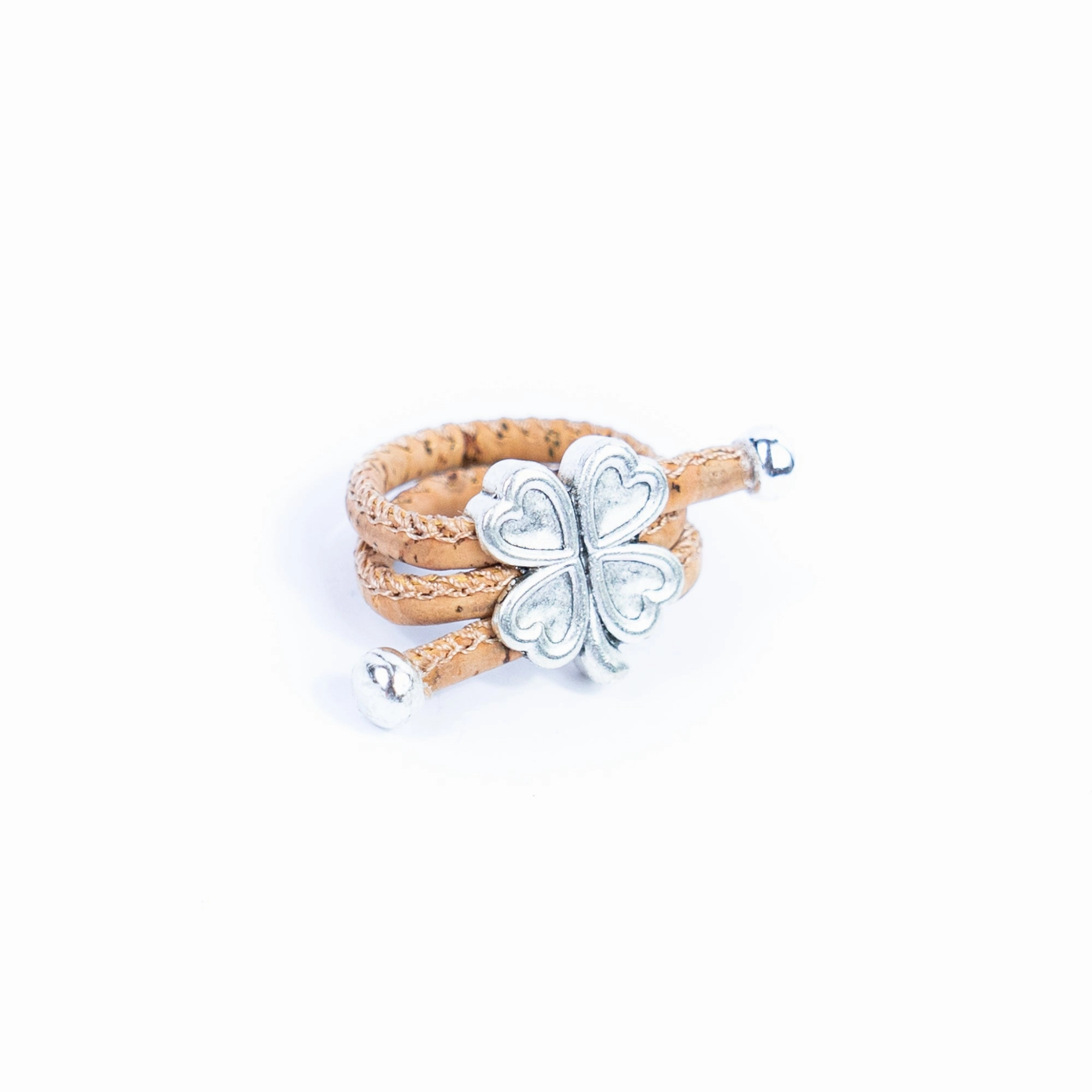 Handcrafted women's fashion ring with natural cork wire and flower alloy hardware! RW-058-AB-10