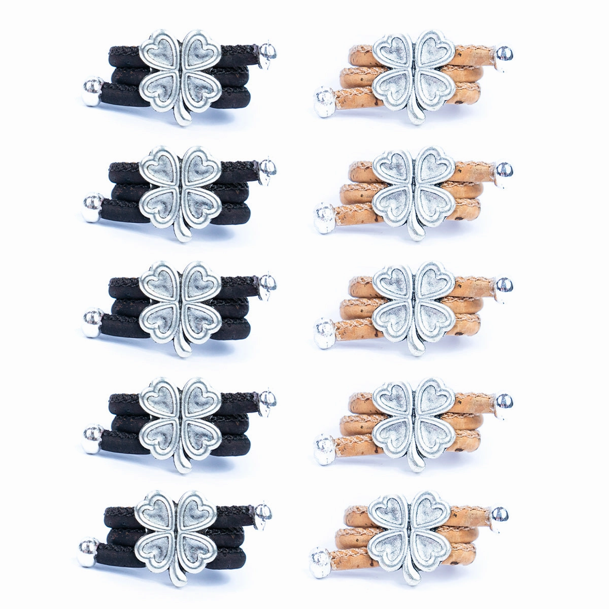 Handcrafted women's fashion ring with natural cork wire and flower alloy hardware! RW-058-AB-10