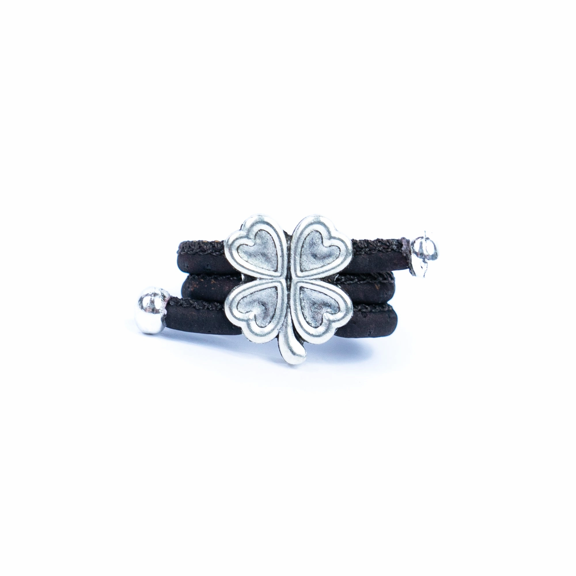 Handcrafted women's fashion ring with natural cork wire and flower alloy hardware! RW-058-AB-10