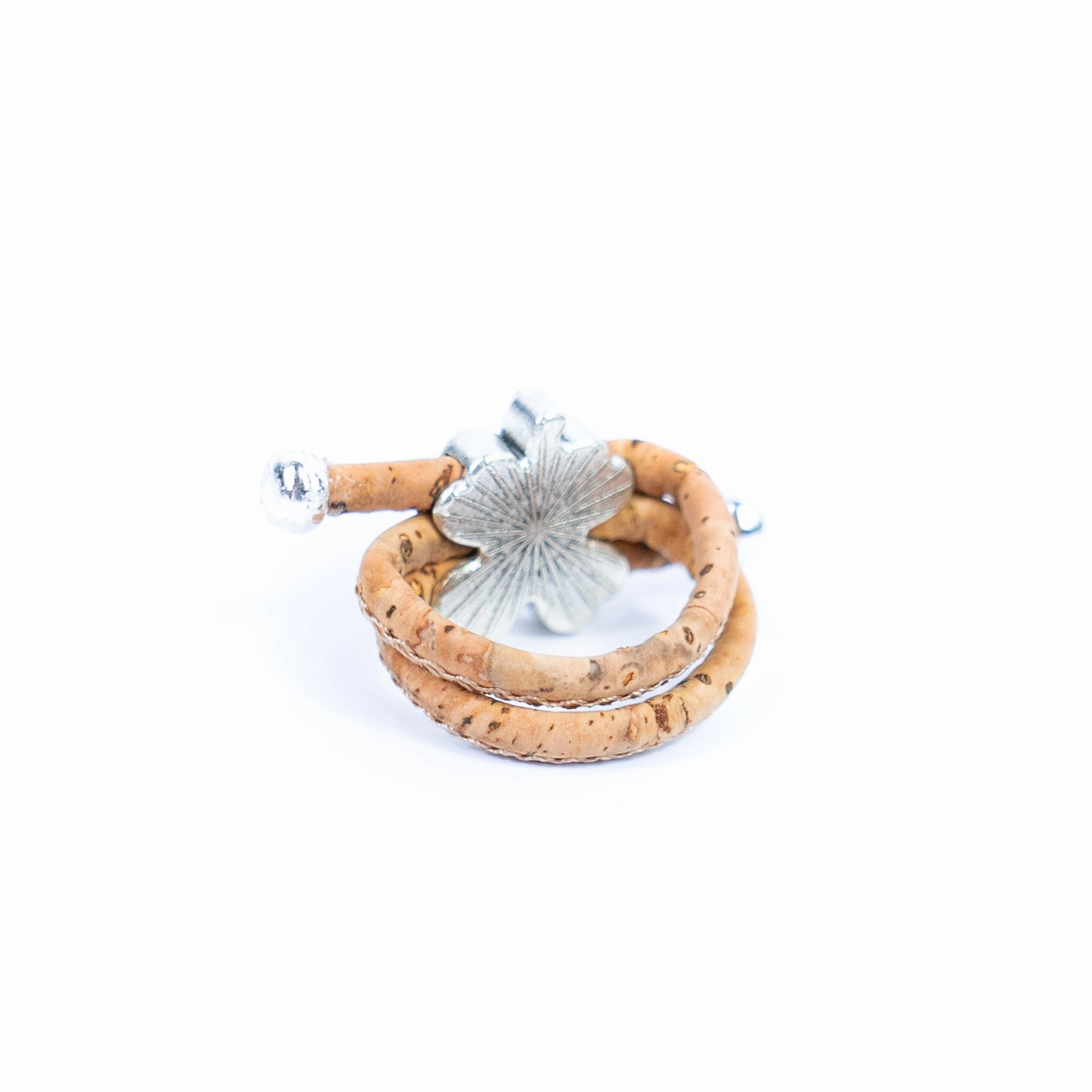 Handcrafted women's fashion ring with natural cork wire and flower alloy hardware! RW-058-AB-10