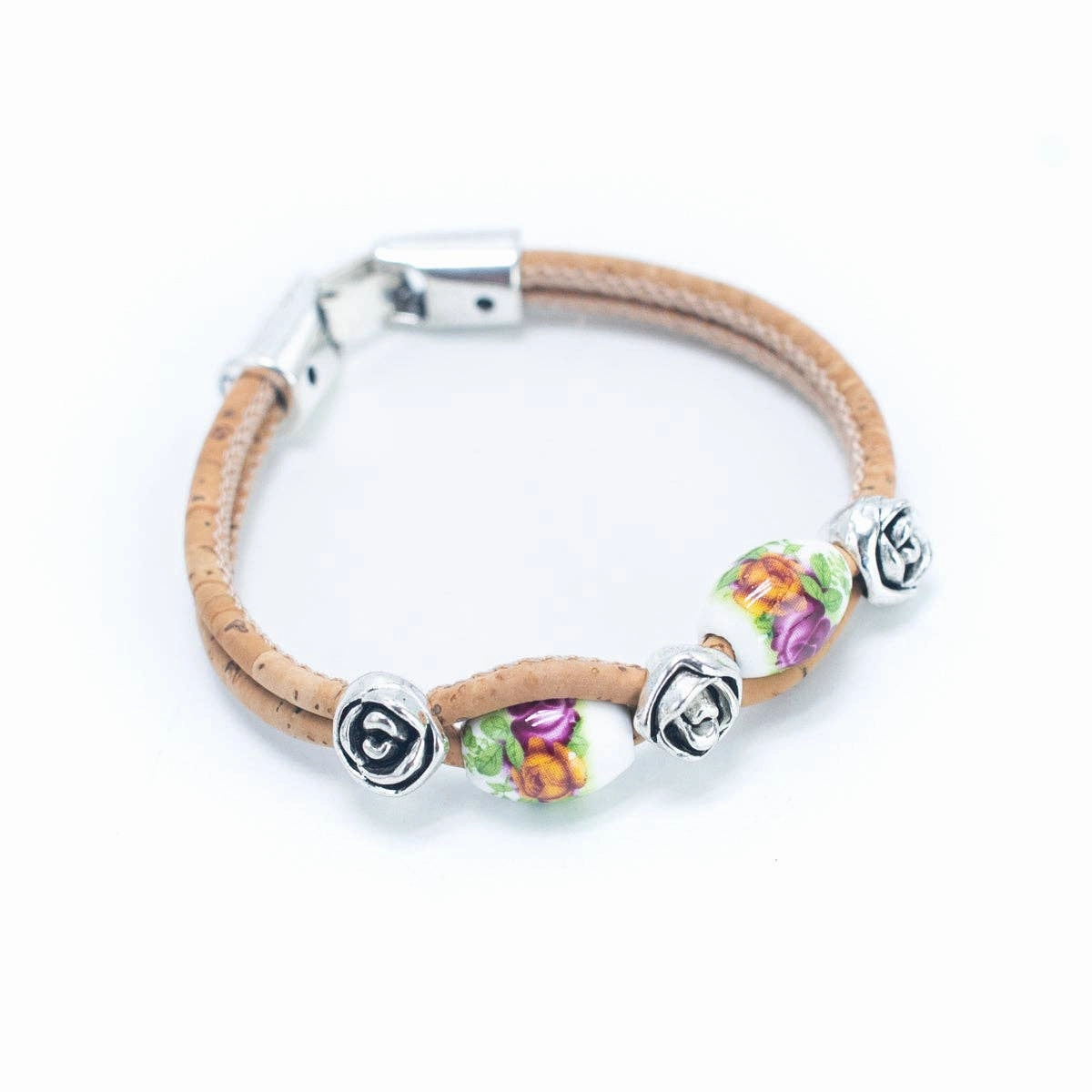 Handmade bracelets with natural cork and rose accessories  bracelet BR-448-MIX-4