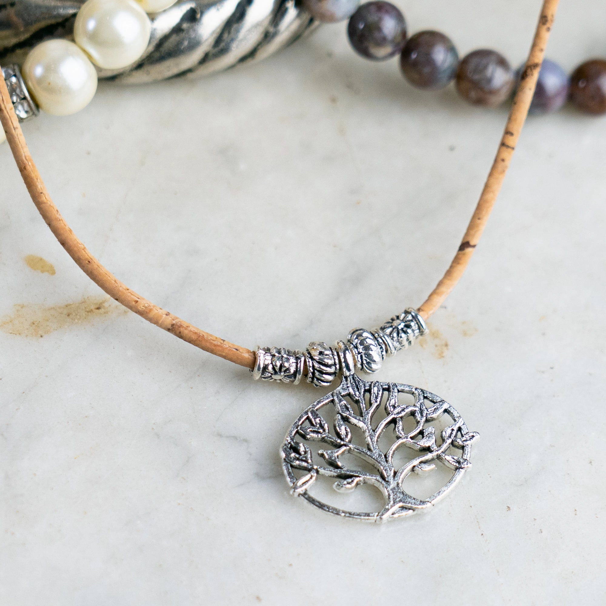 Handmade Natural Cork Necklace with Tree-Inspired Charm N-096-5