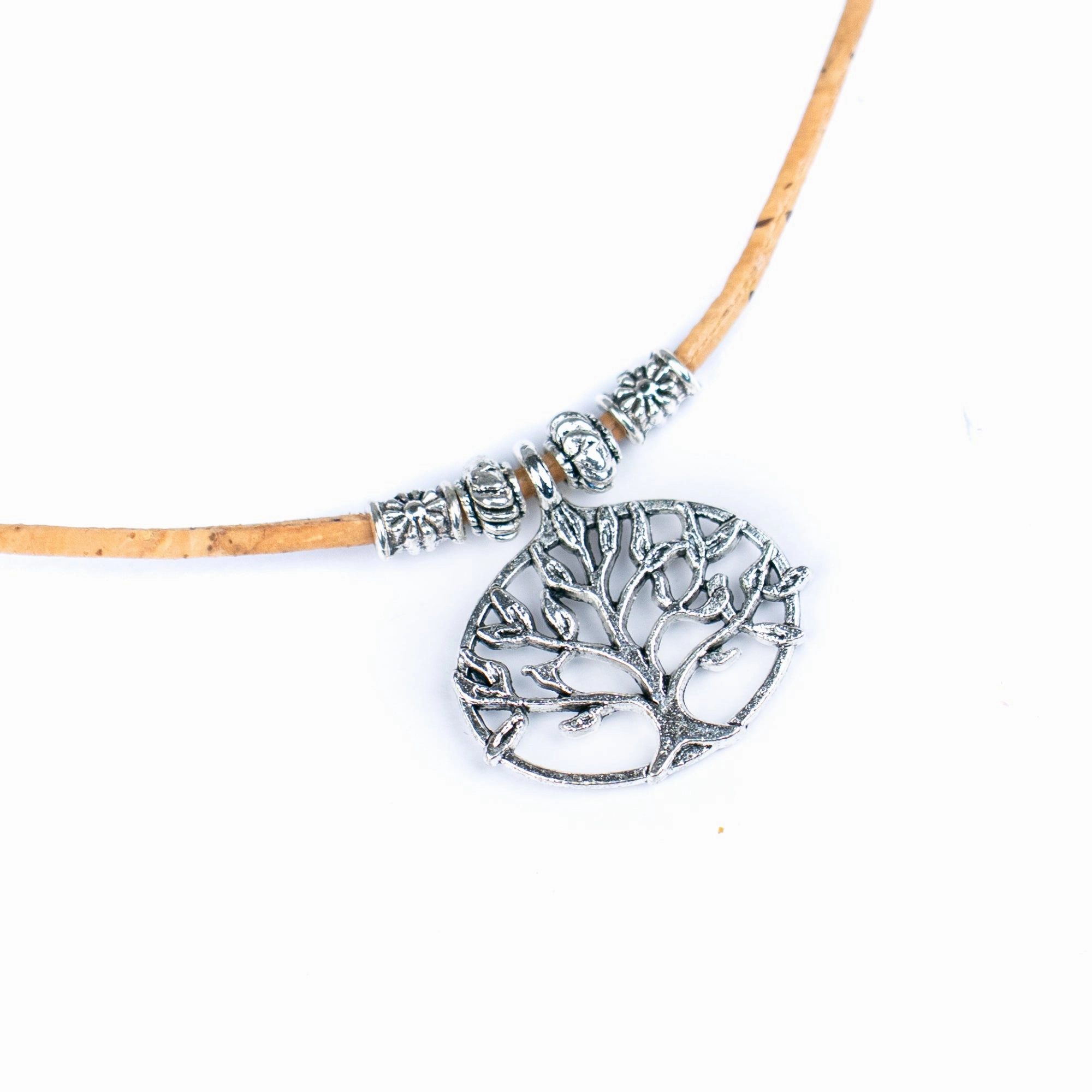 Handmade Natural Cork Necklace with Tree-Inspired Charm N-096-5