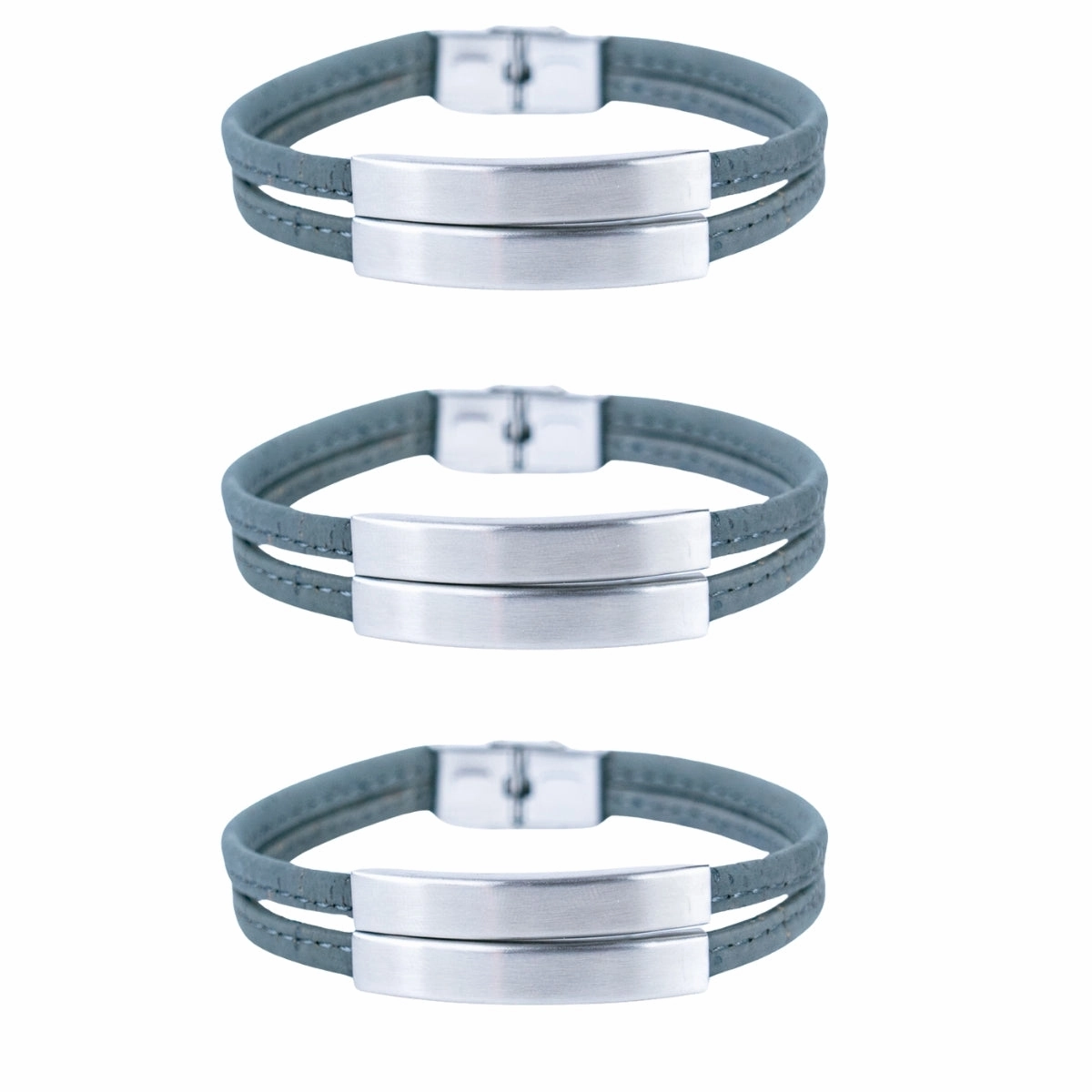 Handmade Stainless Steel and Gray Cork Bracelet BR-426-3