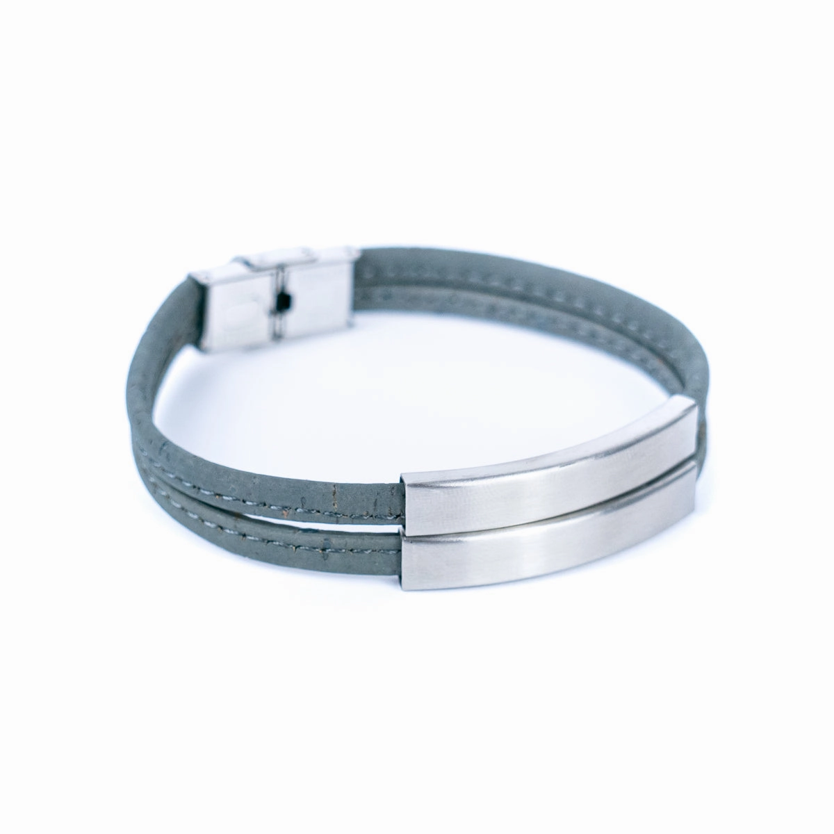 Handmade Stainless Steel and Gray Cork Bracelet BR-426-3
