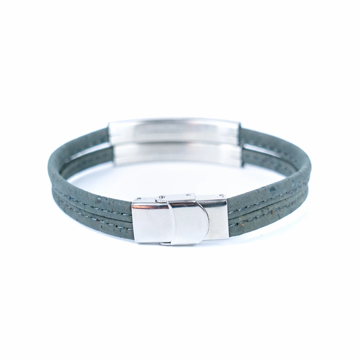 Handmade Stainless Steel and Gray Cork Bracelet BR-426-3