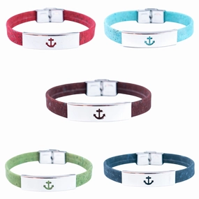 Handmade Unisex Bracelet  10mm Flat Colored Cork Cord with Stainless Steel Hardware DBR-055-MIX-5