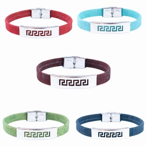 Handmade Unisex Bracelet  10mm Flat Colored Cork Cord with Stainless Steel Hardware DBR-057-MIX-5