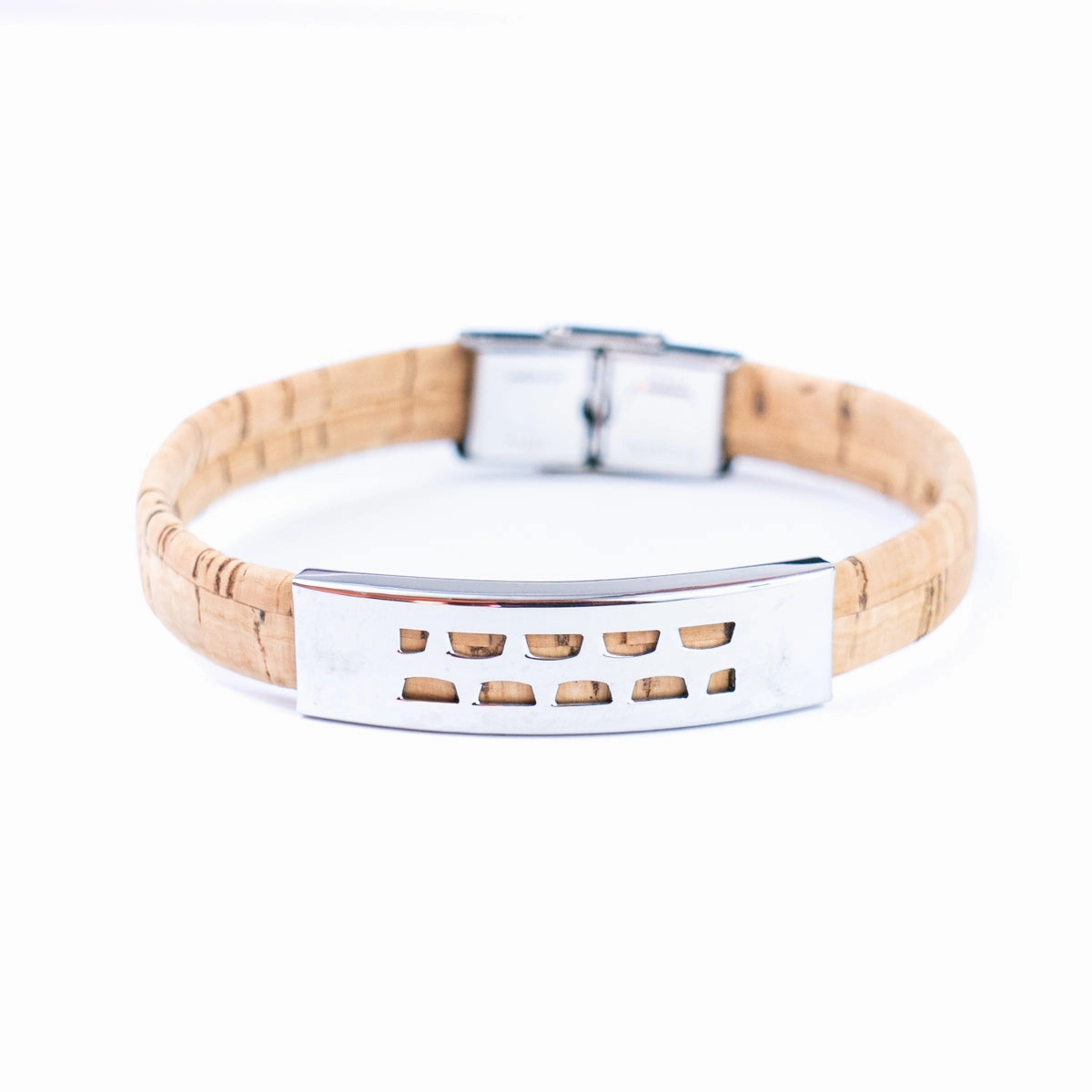 Handmade Unisex Bracelet  10mm Flat natural Cork Cord with Stainless Steel Hardware DBR-054-MIX-4