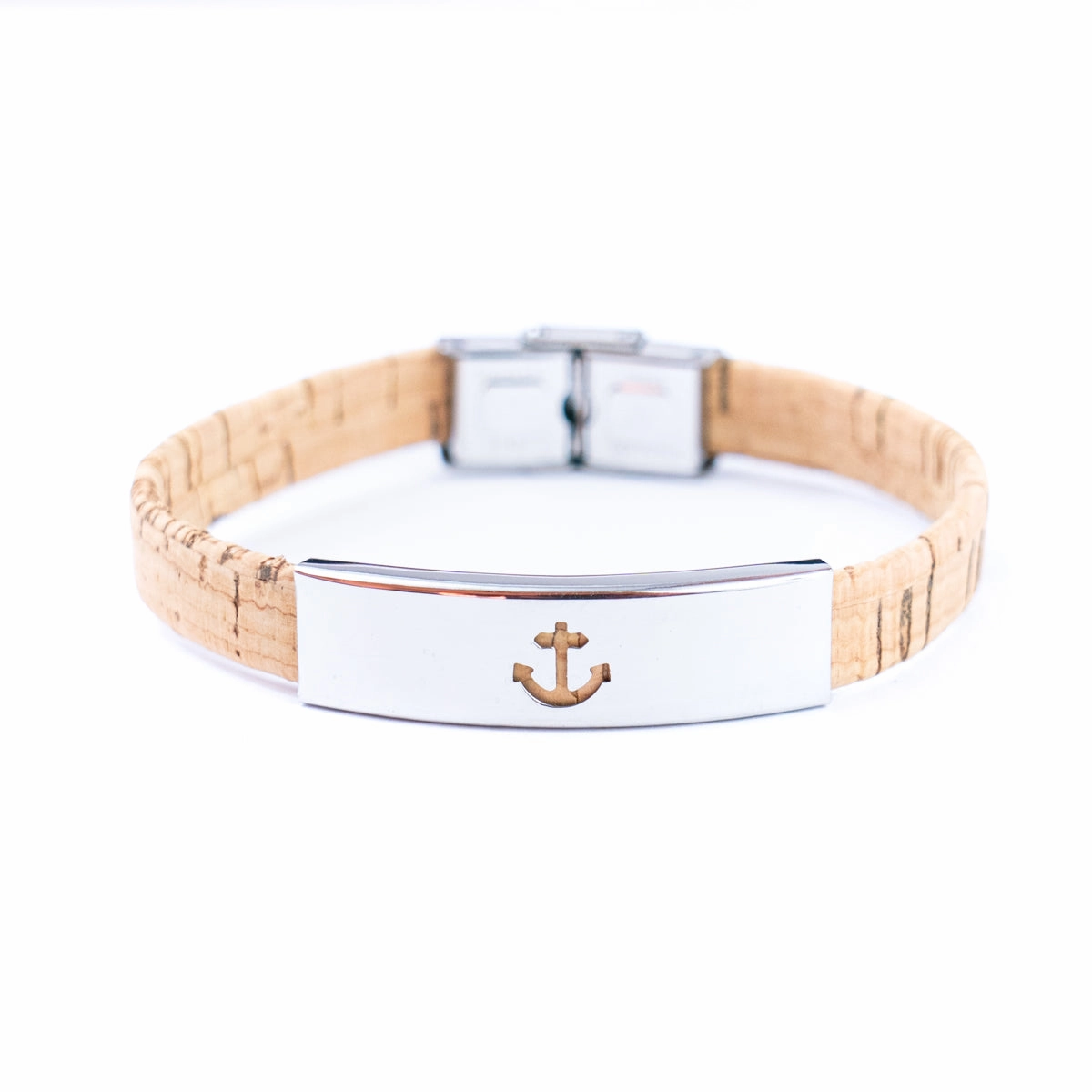 Handmade Unisex Bracelet  10mm Flat natural Cork Cord with Stainless Steel Hardware DBR-054-MIX-4