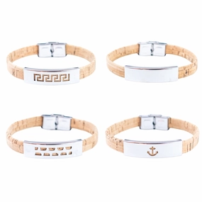 Handmade Unisex Bracelet  10mm Flat natural Cork Cord with Stainless Steel Hardware DBR-054-MIX-4