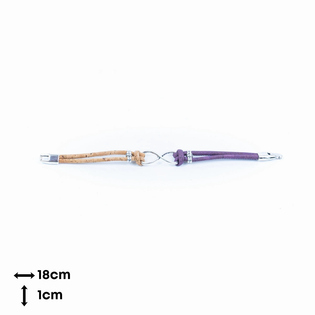 Handmade women's bracelet with colored cork wire and alloy hardware Infinity Symbol DBR-044-MIX-5