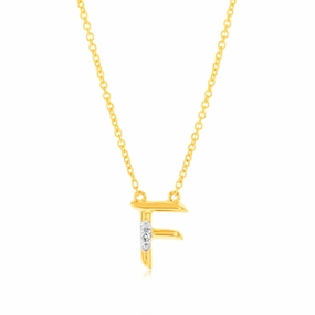 Initial F Diamond Pendant in 9ct Yellow Gold