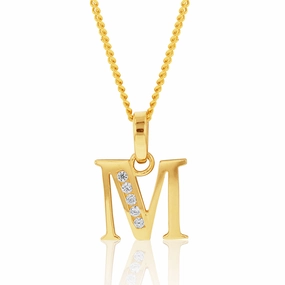 Initial M Zirconia Pendant in 9ct Yellow Gold