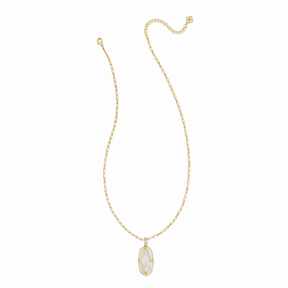 Kendra Scott Gold Elle Lattice Frame Large Long Pendant Necklace