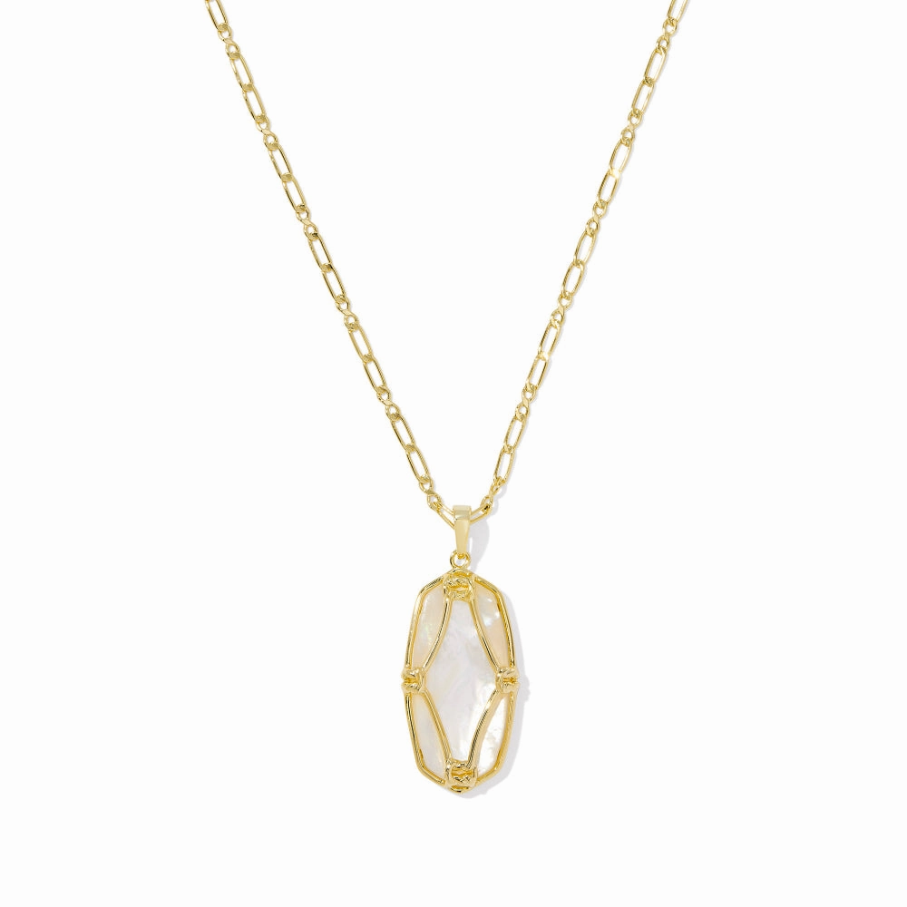 Kendra Scott Gold Elle Lattice Frame Large Long Pendant Necklace