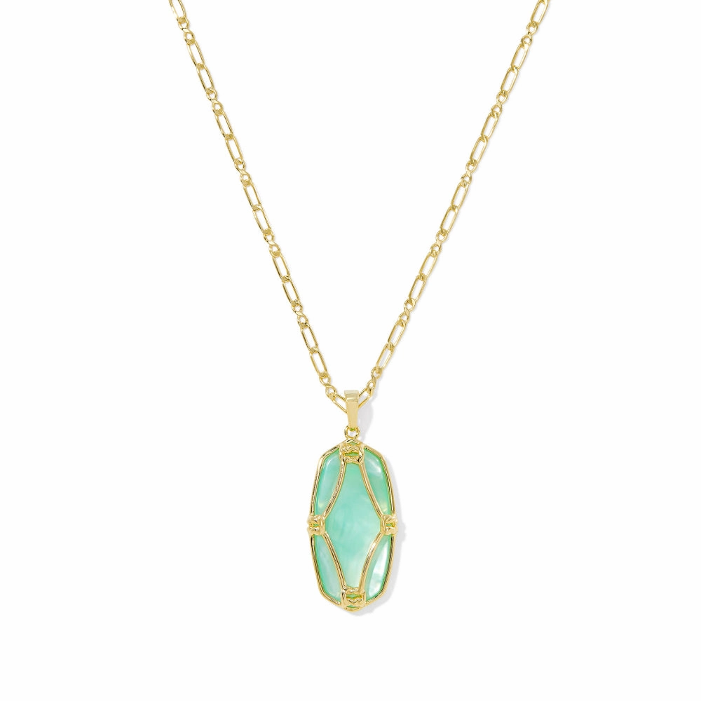 Kendra Scott Gold Elle Lattice Frame Large Long Pendant Necklace