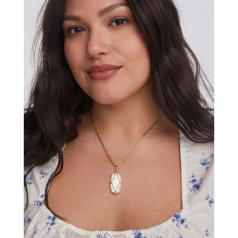 Kendra Scott Gold Elle Lattice Frame Large Long Pendant Necklace