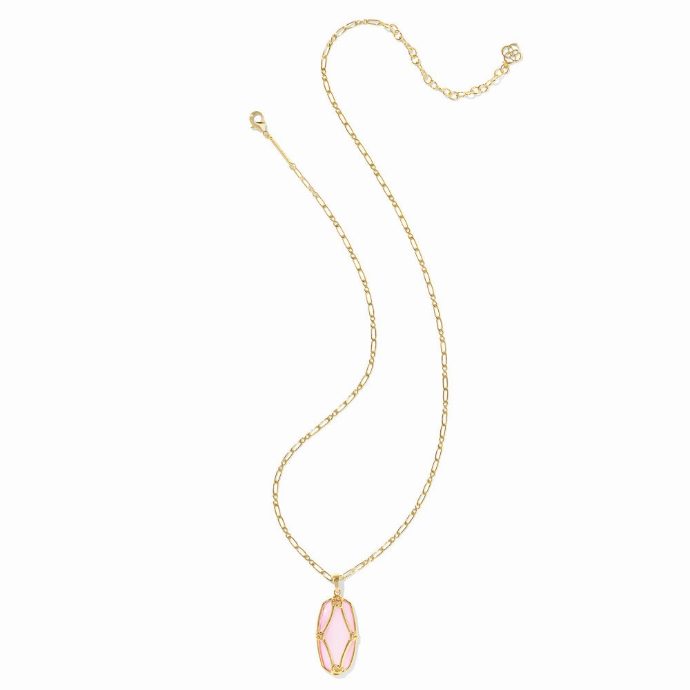 Kendra Scott Gold Elle Lattice Frame Large Long Pendant Necklace