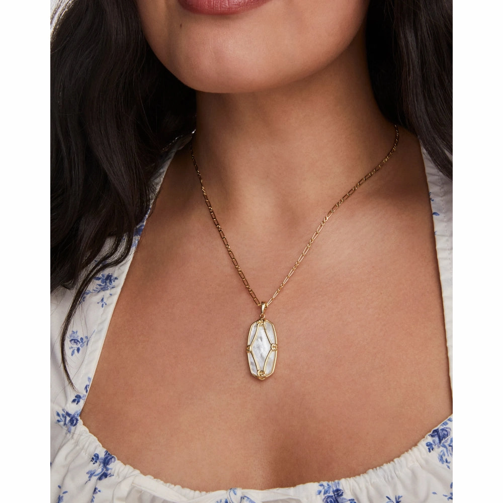 Kendra Scott Gold Elle Lattice Frame Large Long Pendant Necklace