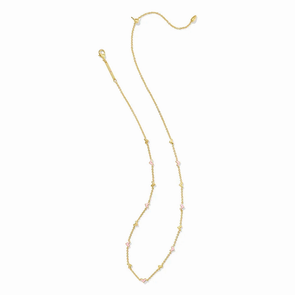 Kendra Scott Haven Heart Strand Necklace in Pink Enamel