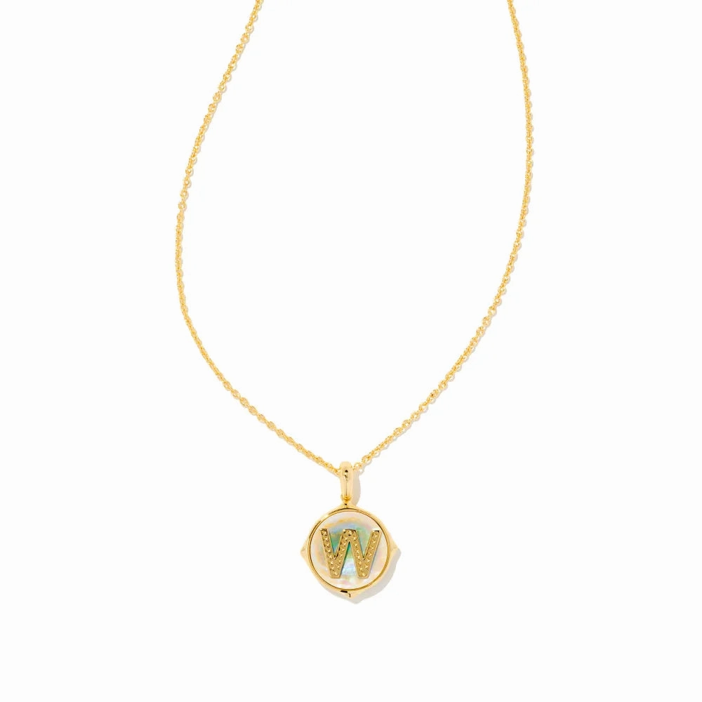 Kendra Scott Letter Gold Disc Reversible Pendant Necklace in Iridescent Abalone