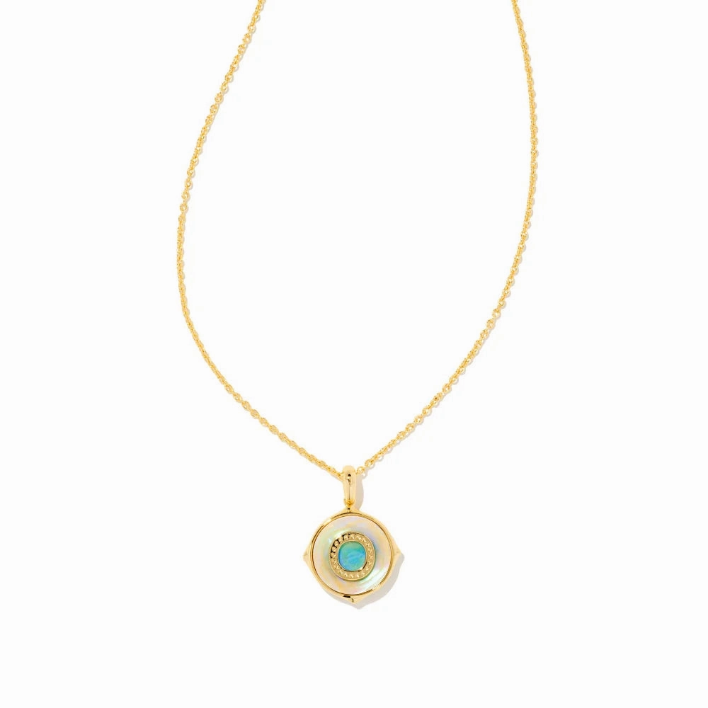 Kendra Scott Letter Gold Disc Reversible Pendant Necklace in Iridescent Abalone