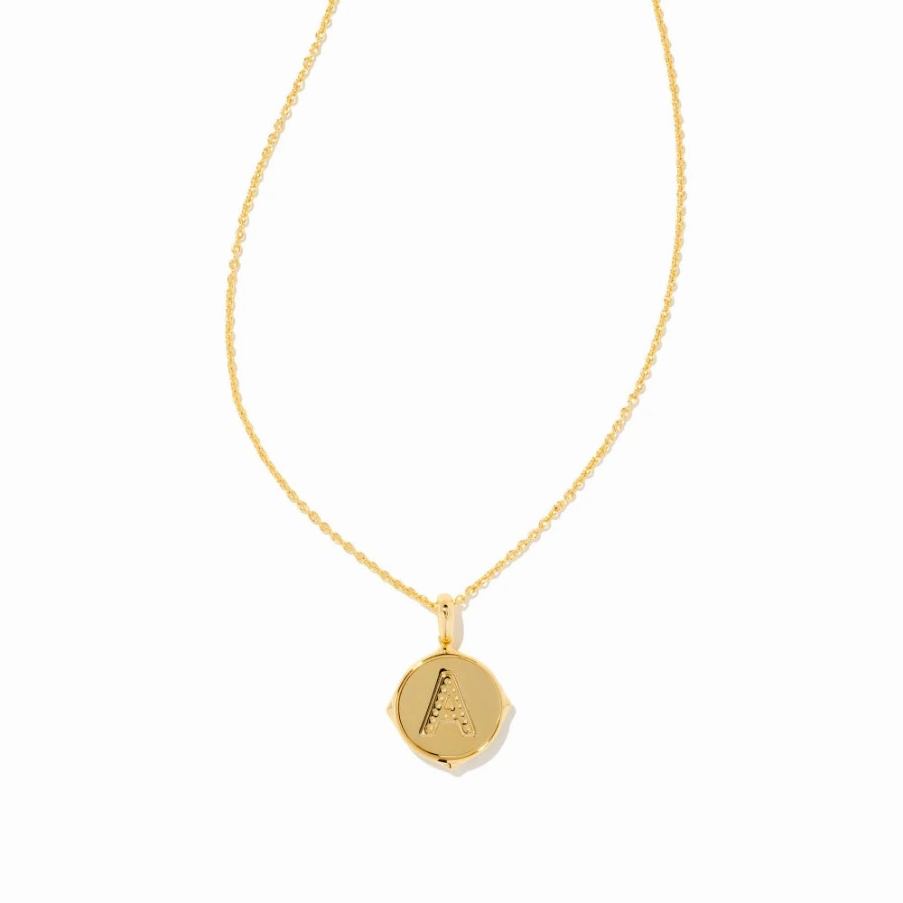 Kendra Scott Letter Gold Disc Reversible Pendant Necklace in Iridescent Abalone