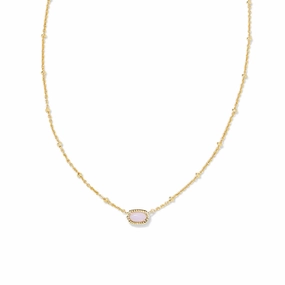 Kendra Scott Mini Elisa Satellite Short Pendant Necklace - Gold Pink Opalite Crystal