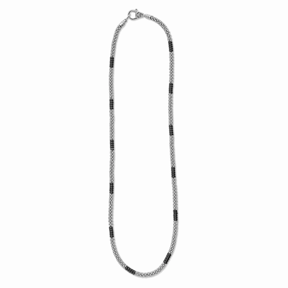 Lagos Black Caviar Silver Station Ceramic Beaded Necklace