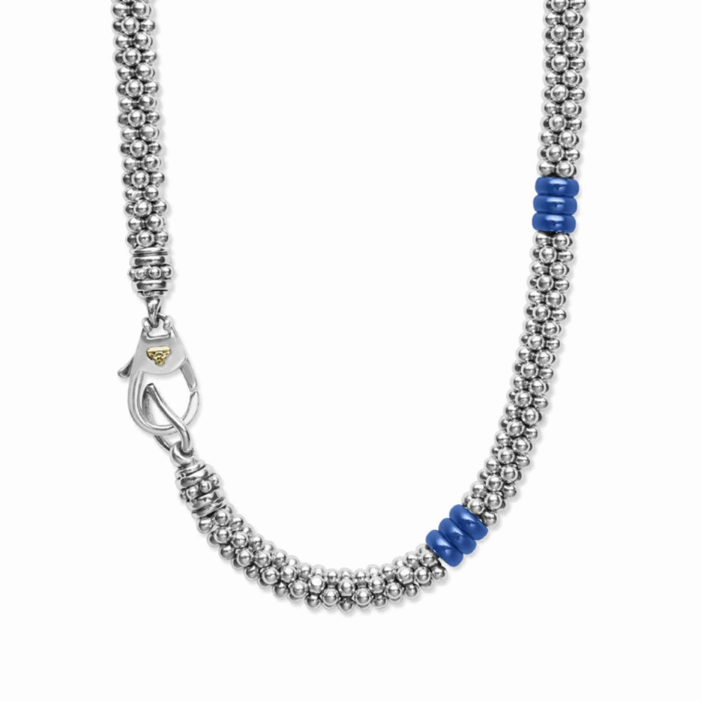 Lagos Blue Caviar Ultramarine Three Bead Station Necklace