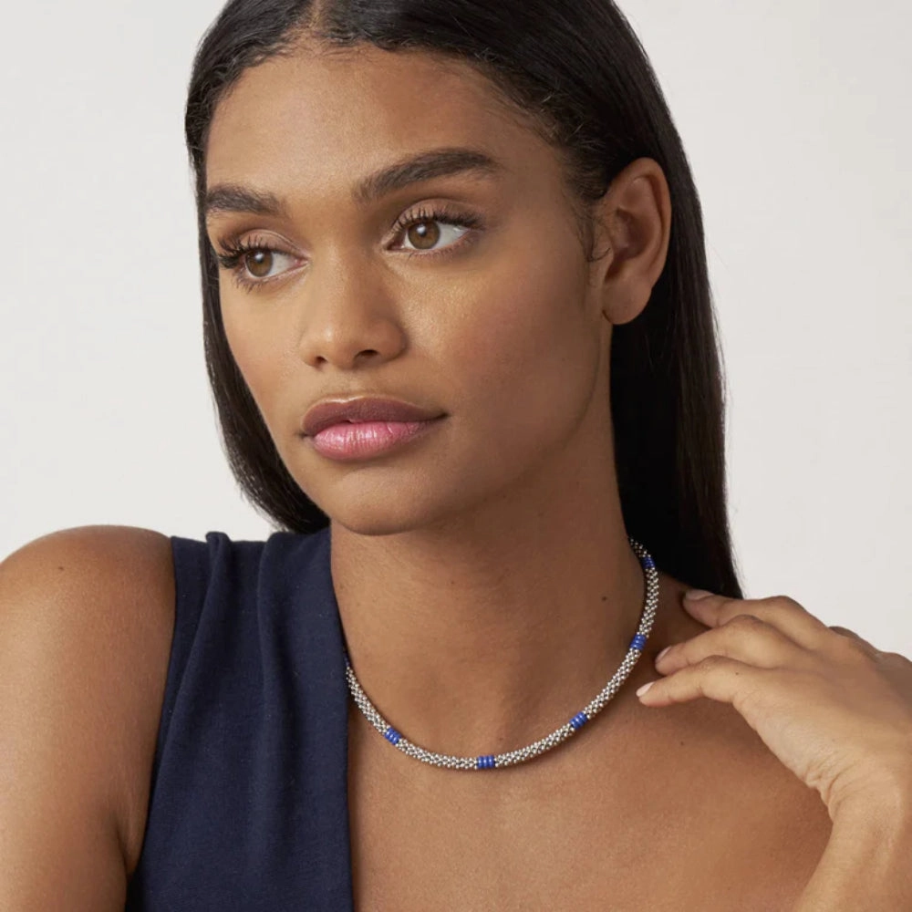 Lagos Blue Caviar Ultramarine Three Bead Station Necklace