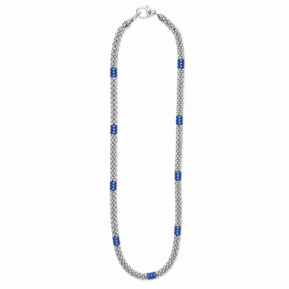 Lagos Blue Caviar Ultramarine Three Bead Station Necklace